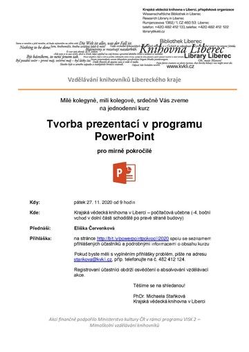 Plakát Tvorba prezentací v programu PowerPoint pro mírně pokročilé