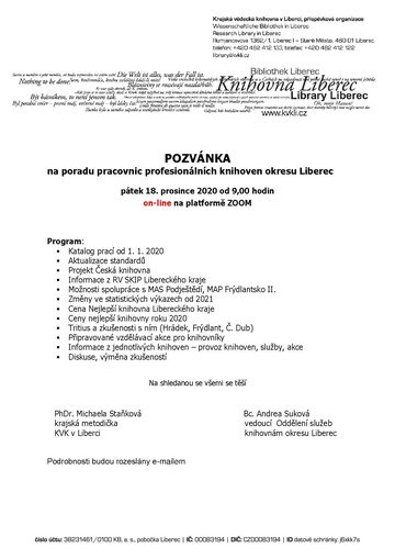 Plakát Porada profesionálních knihoven okresu Liberec
