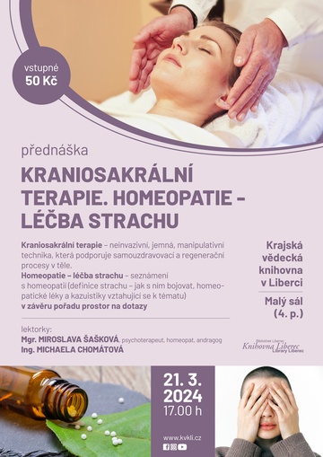 Plakát Kraniosakrální terapie. Homeopatie - léčba strachu.