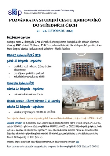 Plakát Studijní cesta po středočeských knihovnách