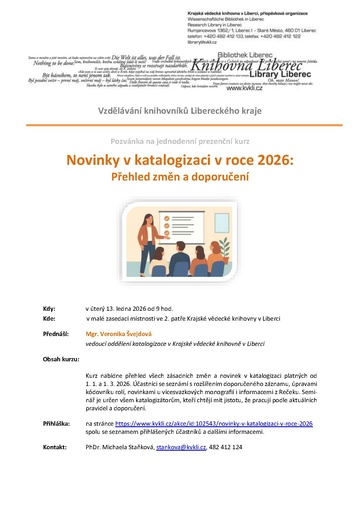 Plakát Novinky v katalogizaci v roce 2026