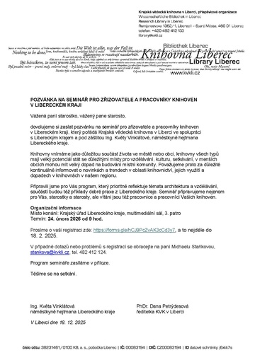 Plakát Seminář pro zřizovatele knihoven v Libereckém kraji