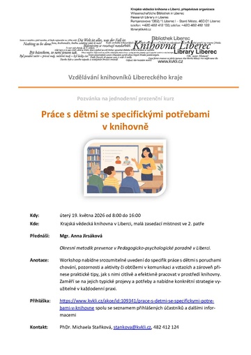Plakát Práce s dětmi se specifickými potřebami v knihovně