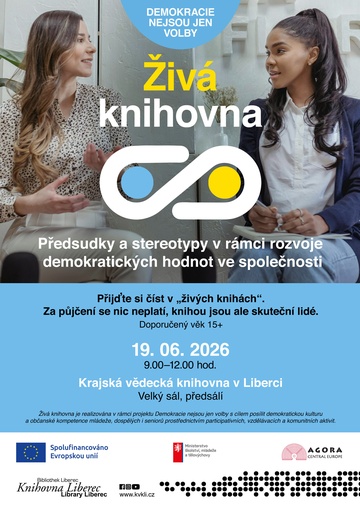 Plakát Živá knihovna: předsudky a stereotypy v rámci rozvoje demokratických hodnot ve společnosti
