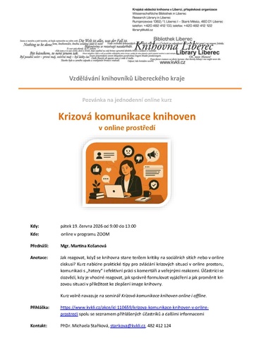 Plakát Krizová komunikace knihoven v online prostředí