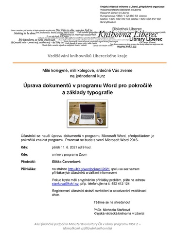 Plakát Úprava dokumentů v programu Word pro pokročilé a základy typografie