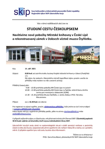 Plakát Studijní cesta po knihovnách Českolipska