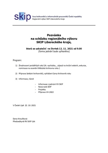 Plakát Porada regionálního výboru SKIP Libereckého kraje