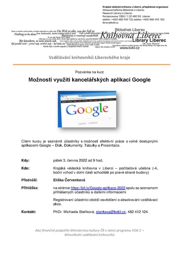 Plakát Možnosti využití kancelářských aplikací Google