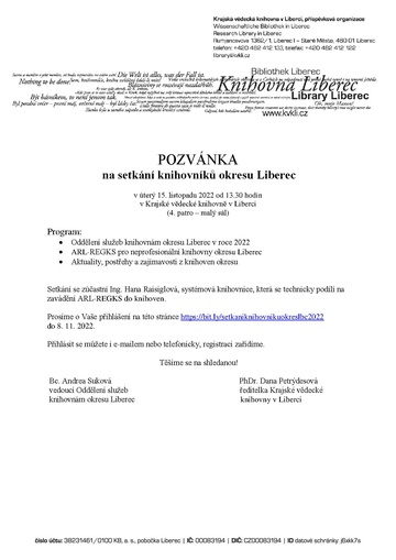Plakát Setkání knihovníků okresu Liberec