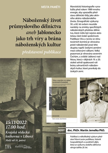 Plakát Náboženský život průmyslového dělnictva aneb Jablonecko jako trh víry a brána náboženských  kultur
