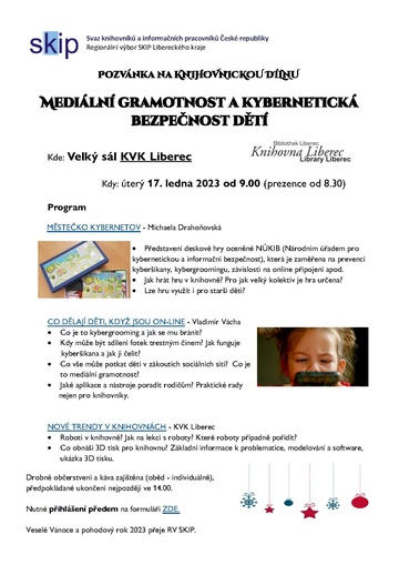 Plakát Knihovnická dílna - mediální gramotnost a kybernetická bezpečnost dětí
