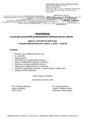 Plakát Porada městských knihoven okresu Liberec
