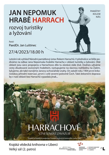 Plakát Jan Nepomuk hrabě Harrach: rozvoj turistiky a lyžování 