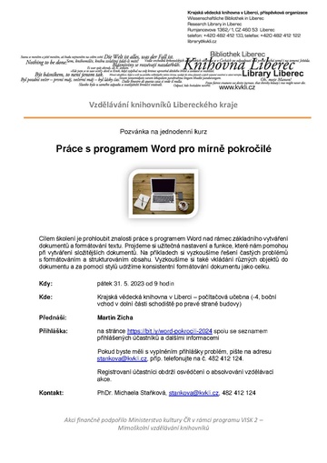 Plakát Práce s programem Word pro mírně pokročilé