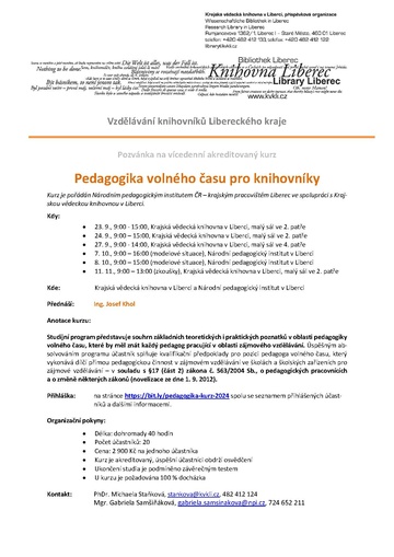 Plakát Studium pedagogiky volného času pro knihovníky