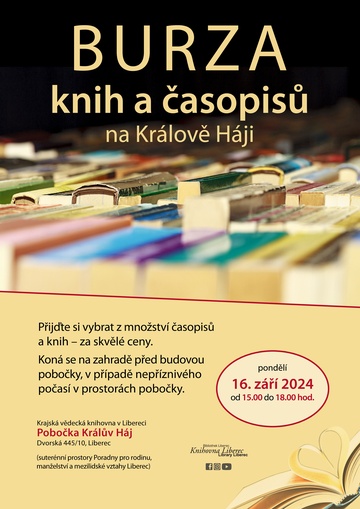 Plakát Burza knih a časopisů na Králově Háji