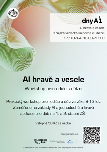 Plakát Dny AI - AI hravě a vesele. Workshop pro rodiče s dětmi