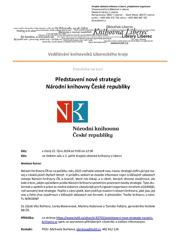 Plakát Představení nové strategie Národní knihovny ČR