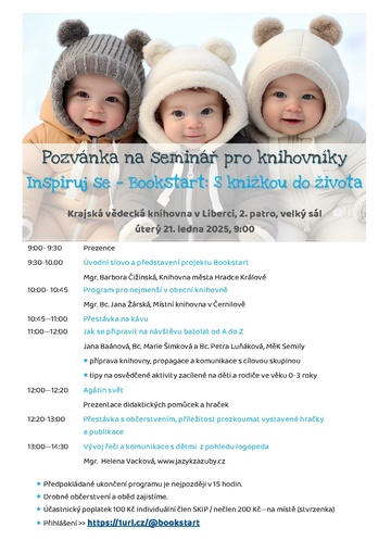 Plakát Inspiruj se – seminář pro knihovníky v rámci projektu Bookstart: S knížkou do života