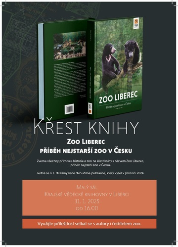 Plakát Křest knihy Zoo Liberec – Příběh nejstarší zoo v Česku
