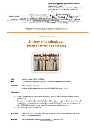 Plakát Změny v katalogizaci: Přehled novinek a co nás čeká