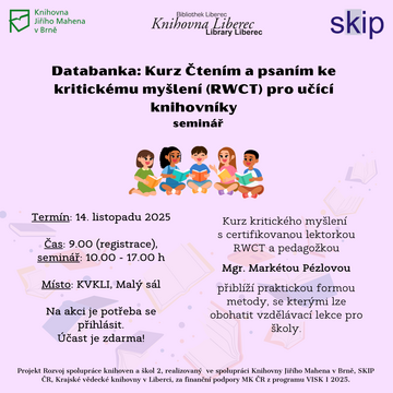 Plakát Databanka: Čtením a psaním ke kritickému myšlení (RWCT) pro učící knihovníky 